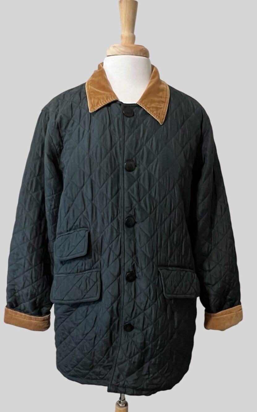 Silk XPosure Black Corduroy Trim 90s Quilted Barn Jacket Diamond Pattern Small